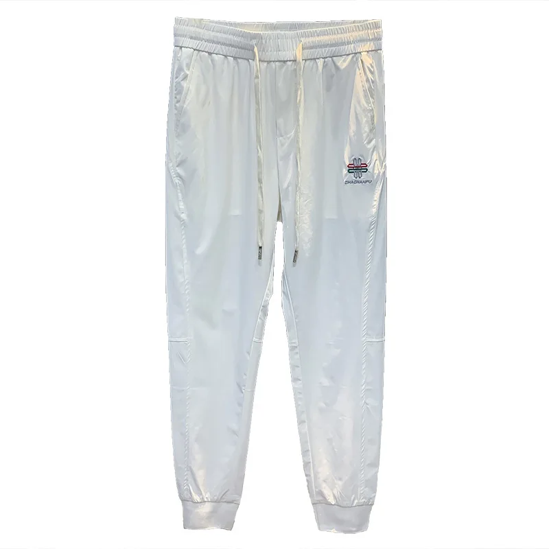 

Casual pants men's summer new elastic high-end embroidered ankle pants ultra-thin trendy sports pants