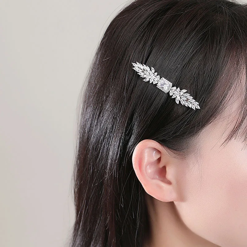 SLBRIDAL Luxury Trendy Prong Setting Cubic Zircon Women Hair Clip Barrettes Gilrs Bobby Pins Hairgrips Jewelry Hair Accessories
