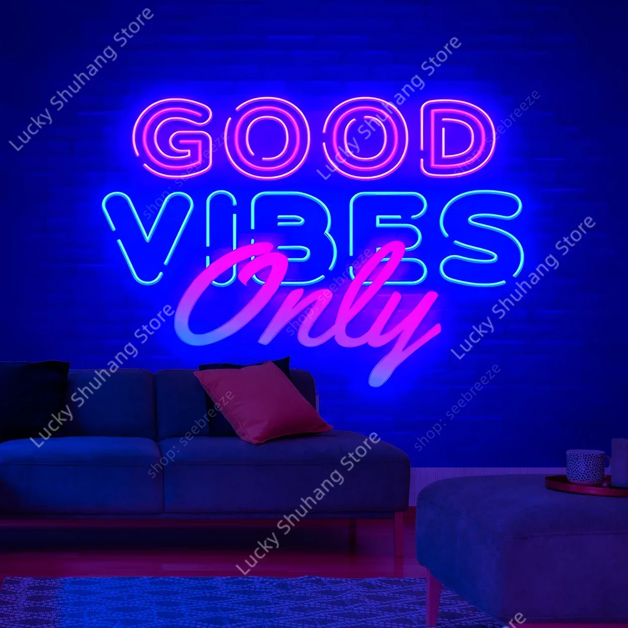 Good Vibes Only Neon Wall Hanging UV Reactive Tapestry Vibrant Positive Energy Bedroom Living Room Decor Inspirational Home Art