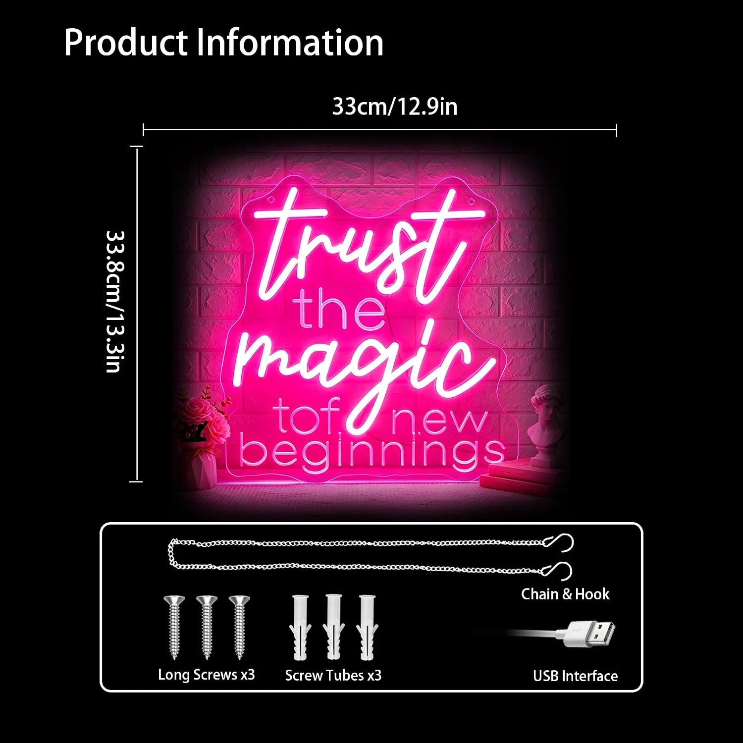 Trust The Magic Of New Beginnings Neon Sign USB LED Neon Light for Bedroom Salon Office Wall Art Decoration Gift Night Light - view 3