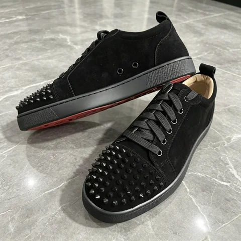 Men's Studded Genuine Leather Sneakers | Round Toe Lace-Up Flat Comfortable Spring Casual Fashion Shoes