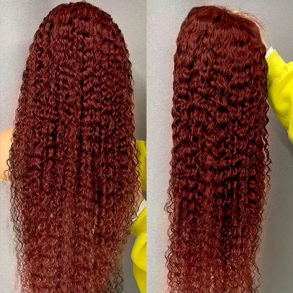 Brasileño 250% marrón rojizo suelto onda profunda 13x4 13x6 HD peluca Frontal de encaje rizado transparente frente de encaje pelucas de cabello humano de color