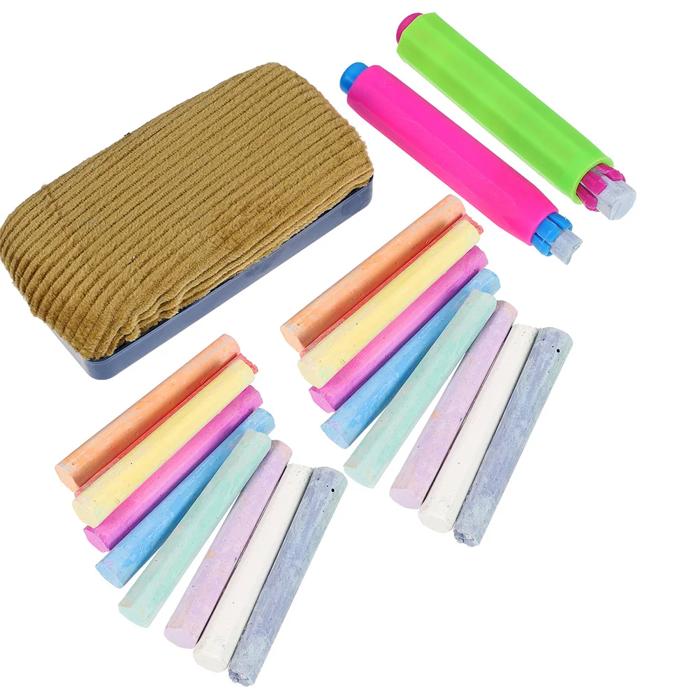 1 set 1 Set Dustless Colored Chalks For Kids Teachers Classroom Use Chalk Holder Blackboard Eraser Multi-Function Chalk Set