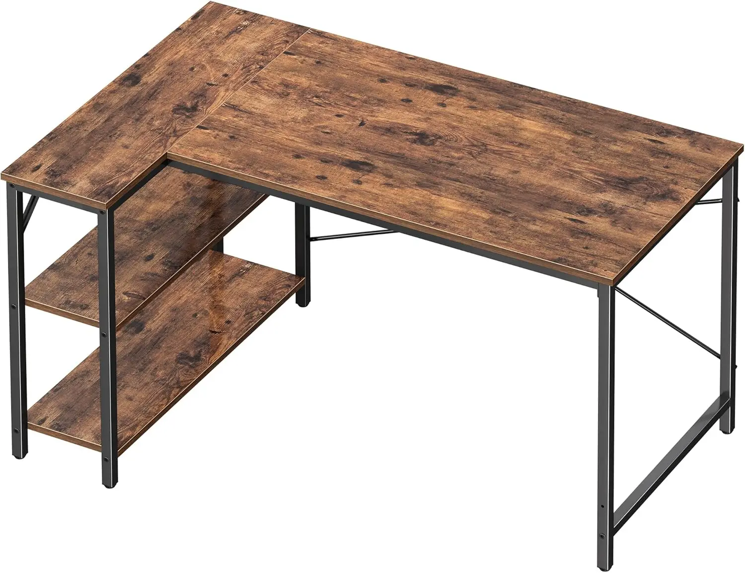 

47 Inches L Shaped Desk, Computer Desk with Reversible Storage Shelves, for Gaming Corner Home Office Writing Study, Metal Frame