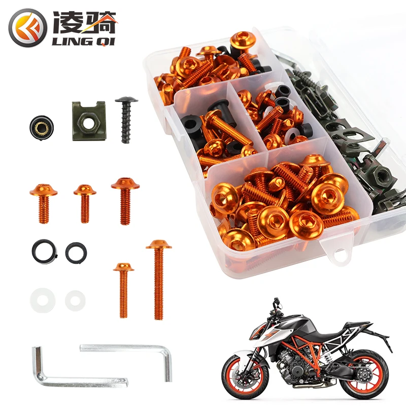 LINGQI Universal Motorcycle CNC Full Fairing Bolt Kits Bodywork Screws For KT EXC SX-F Enduro DUKE RC8R Dirt Bike Motocross