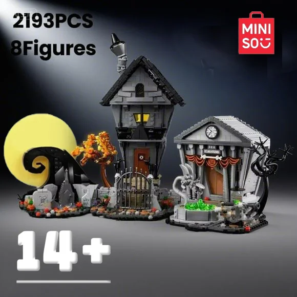MOC 21351 MINISO pesadilla antes de Navidad casa de bloques de construcción conjunto fantasma esqueleto cabana DIY ladrillos juguetes niños regalo de Navidad