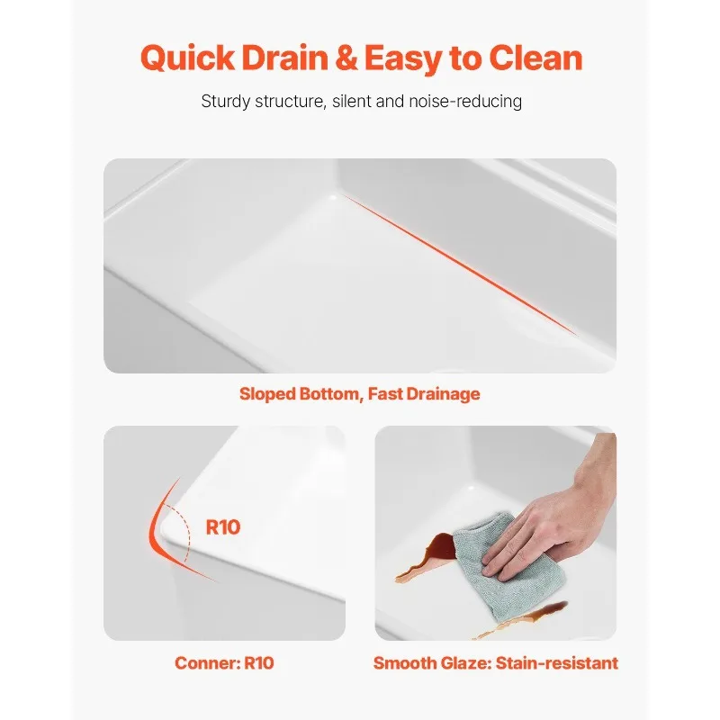 Wastafel dapur single bowl model farmhouse ukuran 32,5x20 inci, terpasang di bawah meja, warna putih fireclay