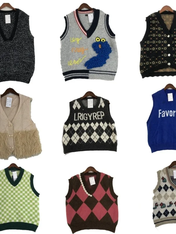 

Винтажный шерстяной жилет ex Soft Girl Forest System, осенне-зимний модный универсальный теплый мультяшный принт, круглый Ne Svel