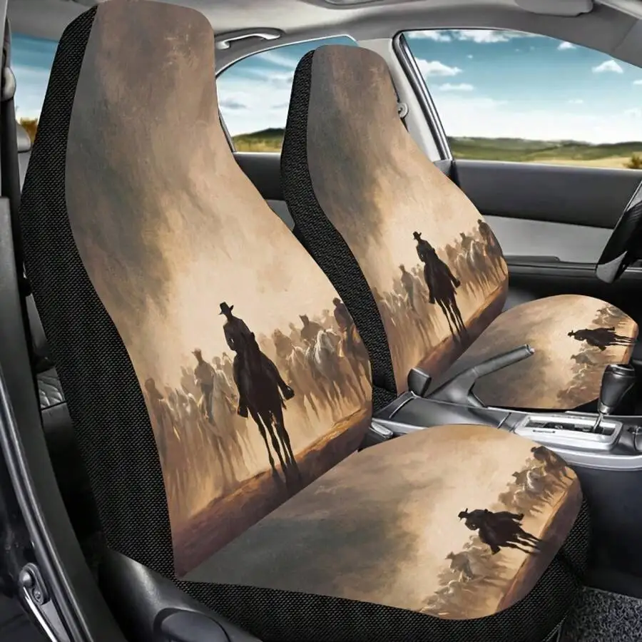 2-Piece Western Horseback Riding Print Car Seat Covers Universal Front Seat Protectors Washable Breathable Fabric