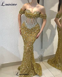 2024 Elegant Gold Sparkly Prom Dresses Sweetheart Crystals Cocktail Dresses Vestidos Para Mujer Opening Ceremony Dresses