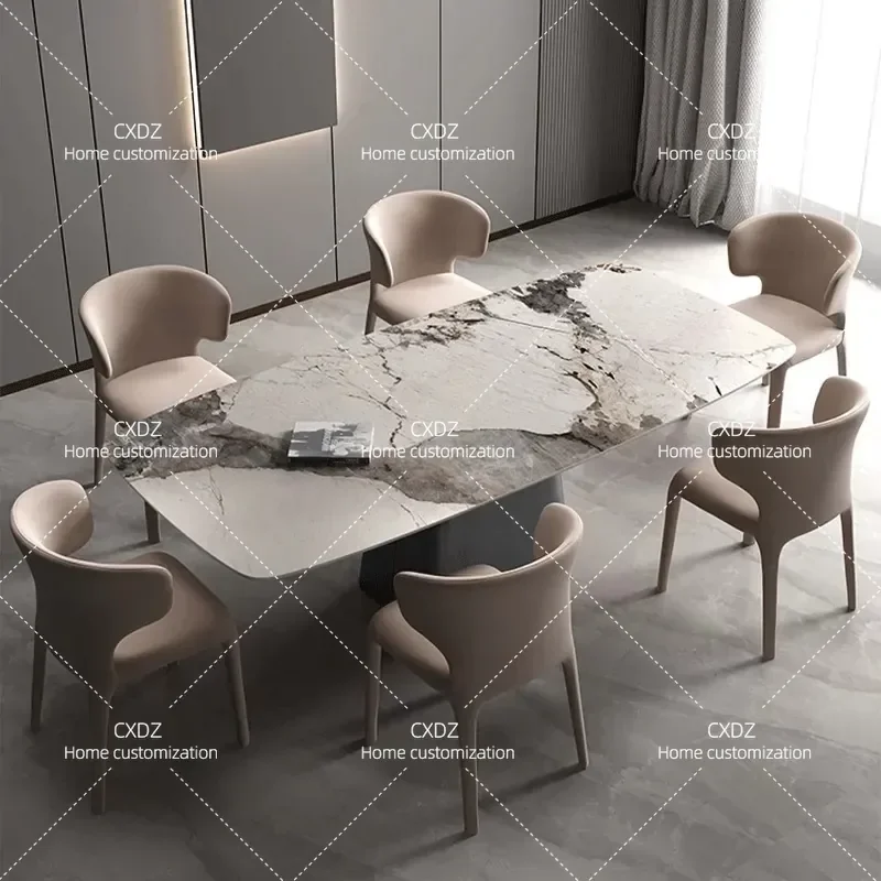 Modern Minimalist Rectangular Dining Table Light Luxury Rock Slab Top Simple Design for Small Apartment Restaurant Home