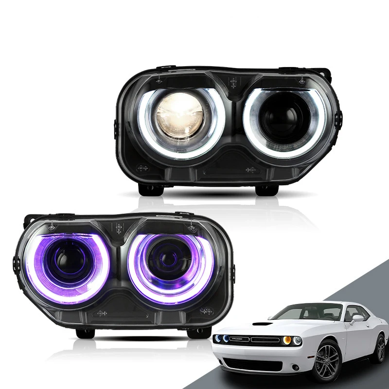 Car LED Headlight Colorful Front Lamp For Dodge Challenger 15-UP Daytime Running Light Streamer Turn Signal Dual Beam Lens