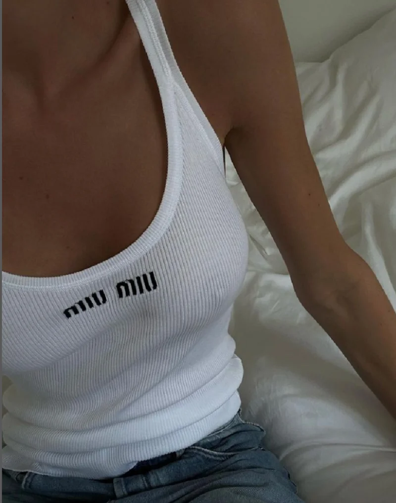 Y2K Sling Letter Embroidery Leisure Street High Street Sexy Women's Top Cutting Top Tank Top Fashion