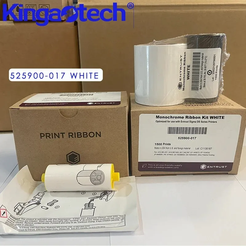 Optimized 1500Prints Monochrome Ribbon Kit White 525900-017/525900-004 24mm Width for Entrust Sigma DS Series Card Printers