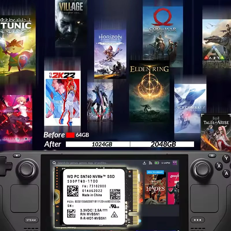 محرك أقراص الحالة الصلبة Western Digital WD SN740 2TB 1TB SSD M.2 2230 Gen4 PCIe 4.0 X4 NVMe لسطح البخار Microsoft Surface ProX