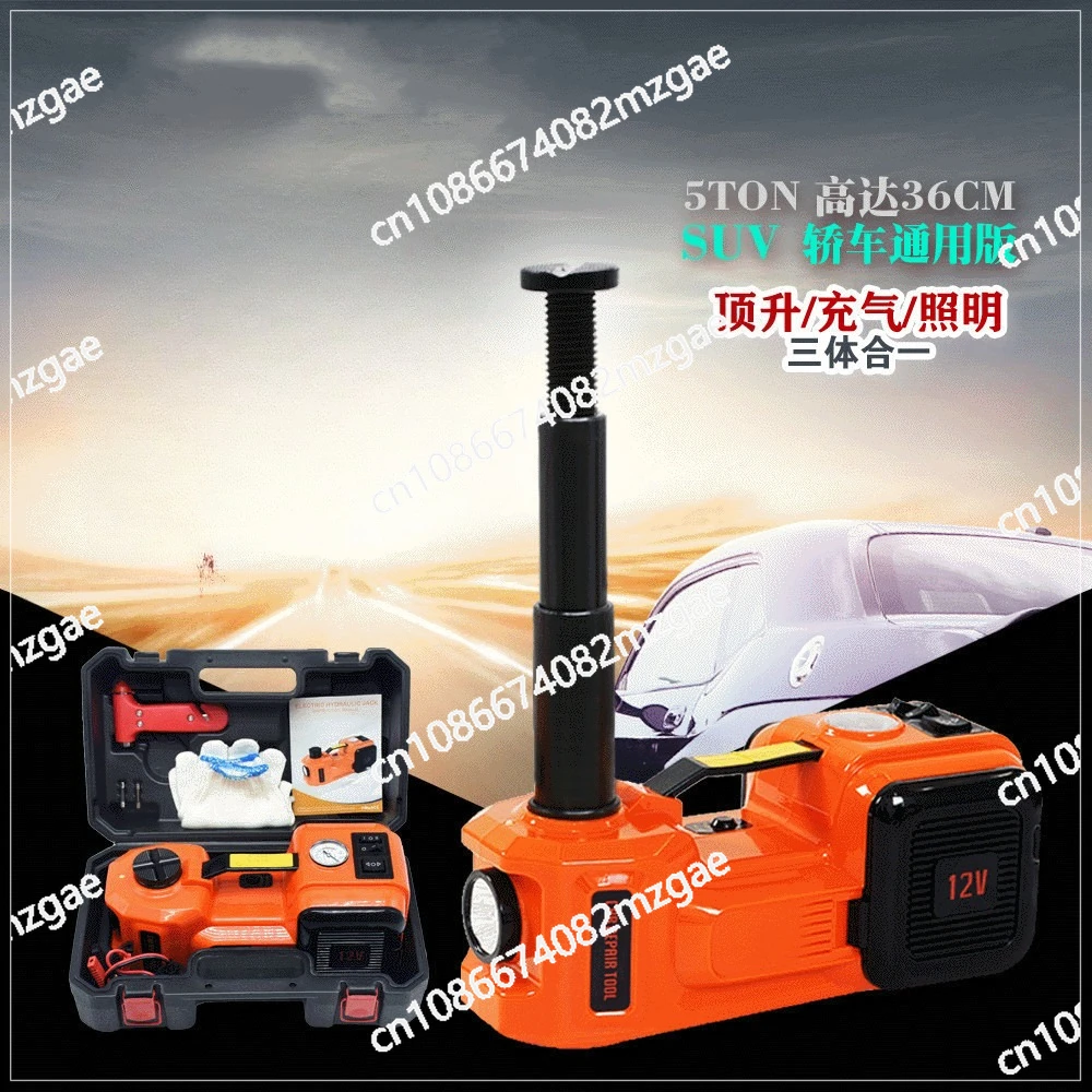 

12V 5Ton Car Hydraulic Protable Jack Impact Socket Wrench Tire Inflator LED Light 4 In 1