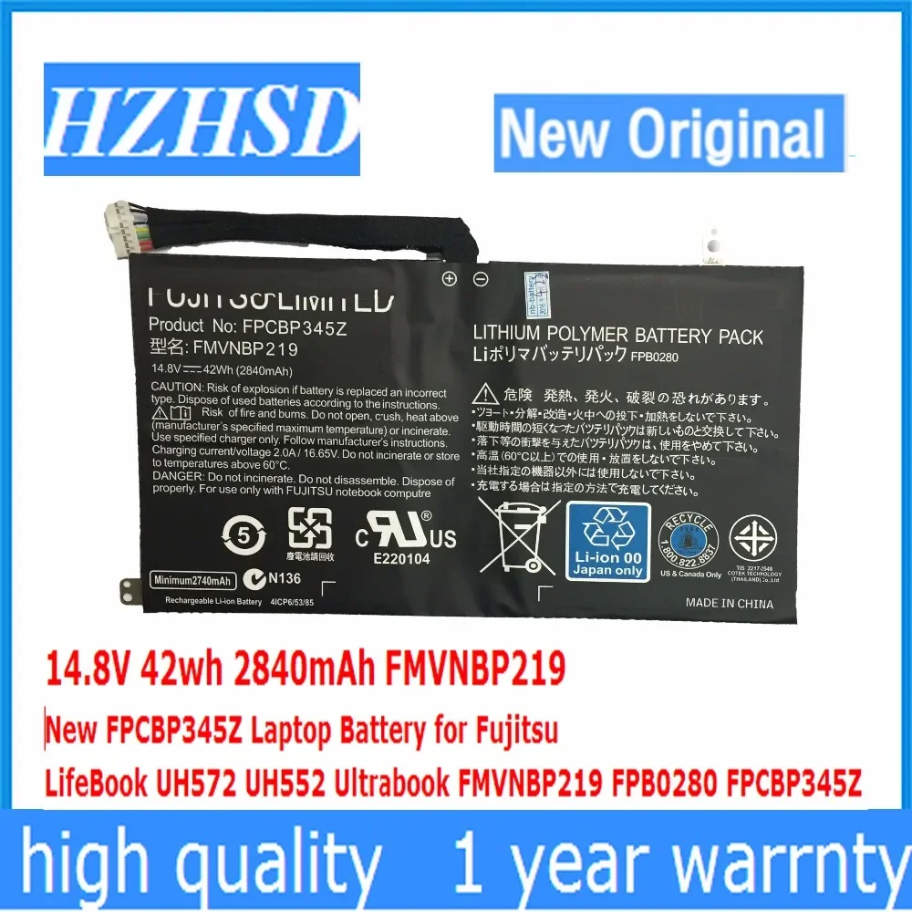 14.8V 42wh 2840mAh New FPCBP345Z Laptop Battery for Fujitsu LifeBook UH572 UH552 Ultrabook FMVNBP219 FPB0280 FPCBP345Z