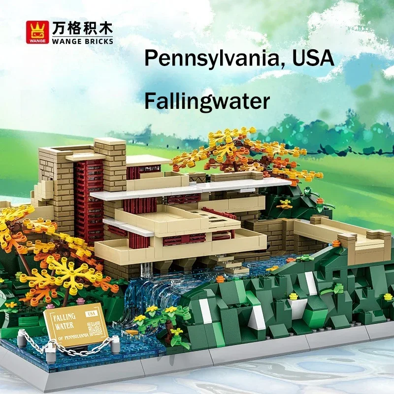 Creative Fallingwater-Pennsylvania, America Building Blocks Architecture Construction Bricks Toy Gift for Friends