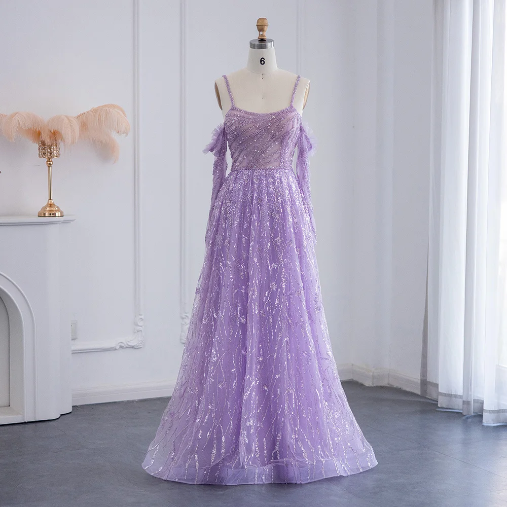 For Sale !! Sharon Said Luxury Dubai Beaded Lilac Evening Dress For Party Sage Green Long Sleeve Formal Gowns SS258 No Return