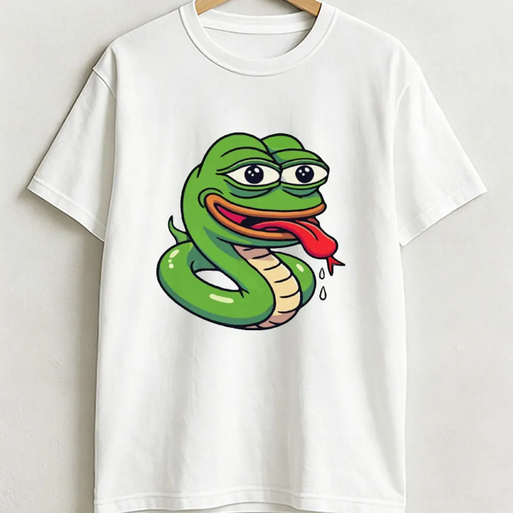 Funny Pepe The Frog Snake Meme T-shirt Unisex Casual Cotton Short Sleeve Streetwear Graphic  for Men Women Outdoors Cotton Tee