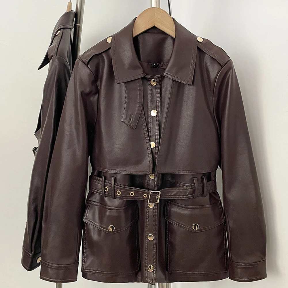 Women'S Fashion Utility Jacket - Dames cropped PU lederen utility-jas met