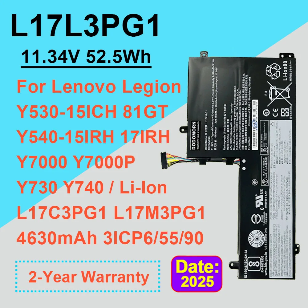 

11,34 В 52,5 Втч L17L3PG1 Аккумулятор для ноутбука Lenovo Legion Y530-15ICH Y540-15IRH Y540-17IRH Y730 Y7000 Y7000P L17M3PG1 L17C3PG1