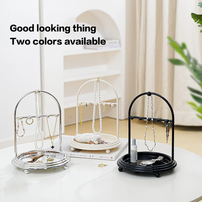 Jewelry Organizer Display Stand Rack With Round Tray For Earrings Bracelet Necklaces Rings Storage Hanging Organizer Holder