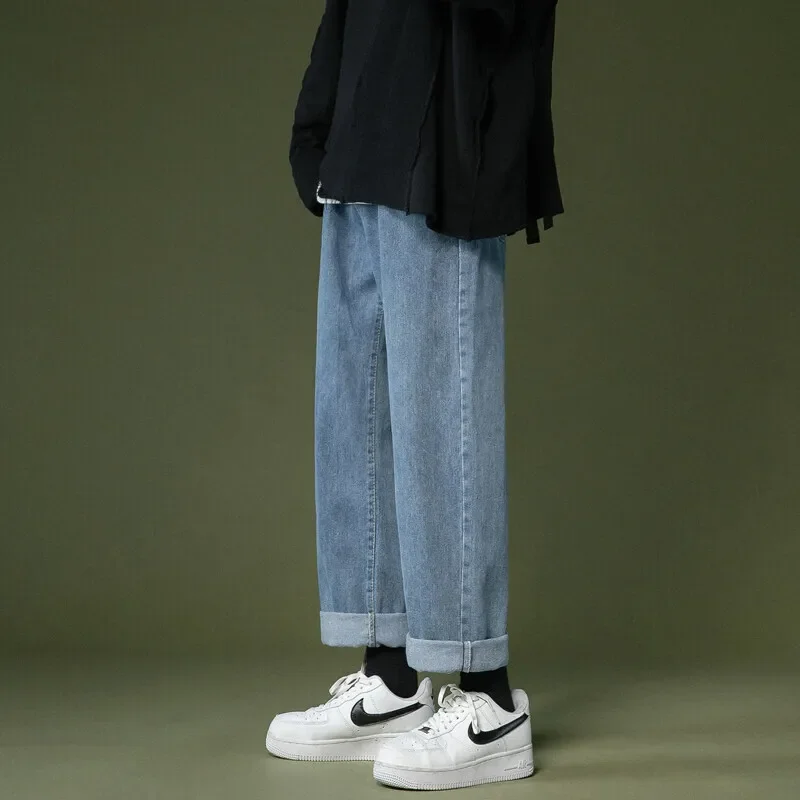 

Pop Black Jeans Men Fashion Blue Casual Straight Jeans Men Streetwear Hip-hop Loose Wide Leg Jeans Mens Vintage Denim Pants M-3X