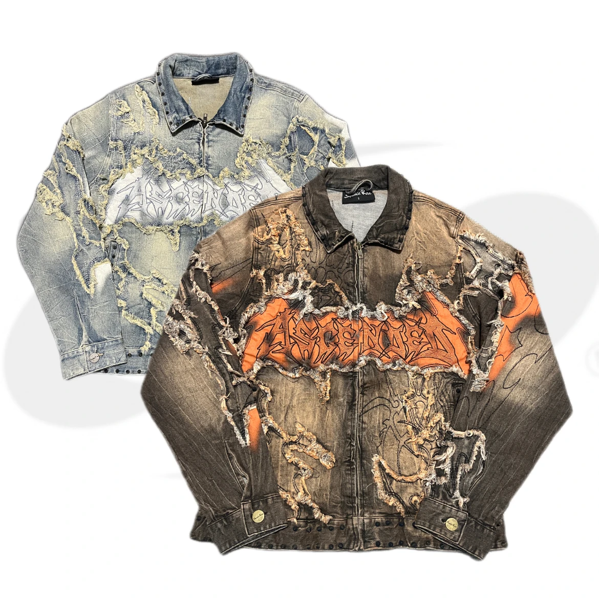 

Streetwear Brand e Rise Subculture Waed Denim Jaet Rivet Flame Patch Embroidery Jaet Gothic Sle Long Sve Coat