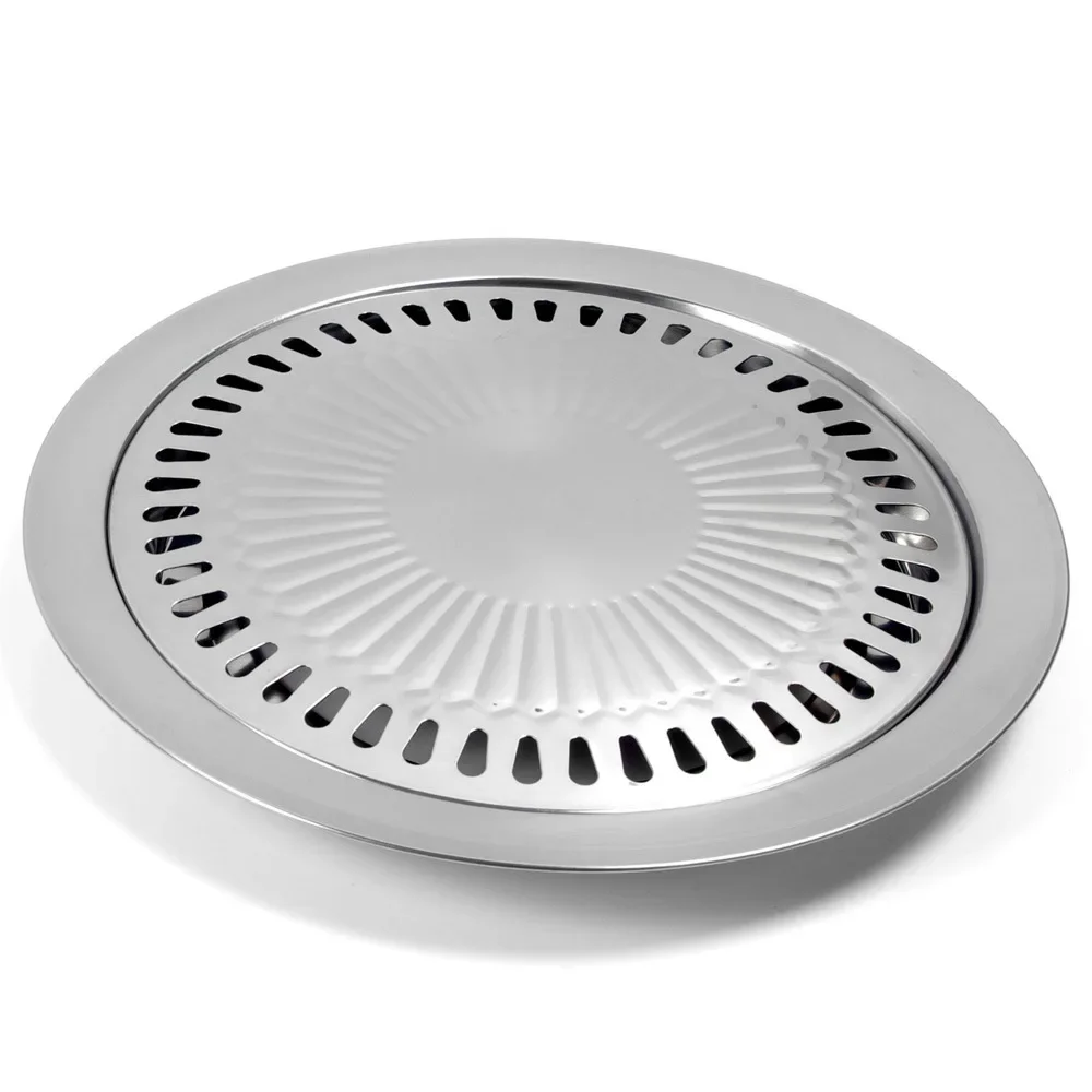 1pc Stainless Steel Non-Stick Smokeless BBQ Grill Pan Grade Dishwasher Safe Indoor/Outdoor Grill with Ventilation Holes