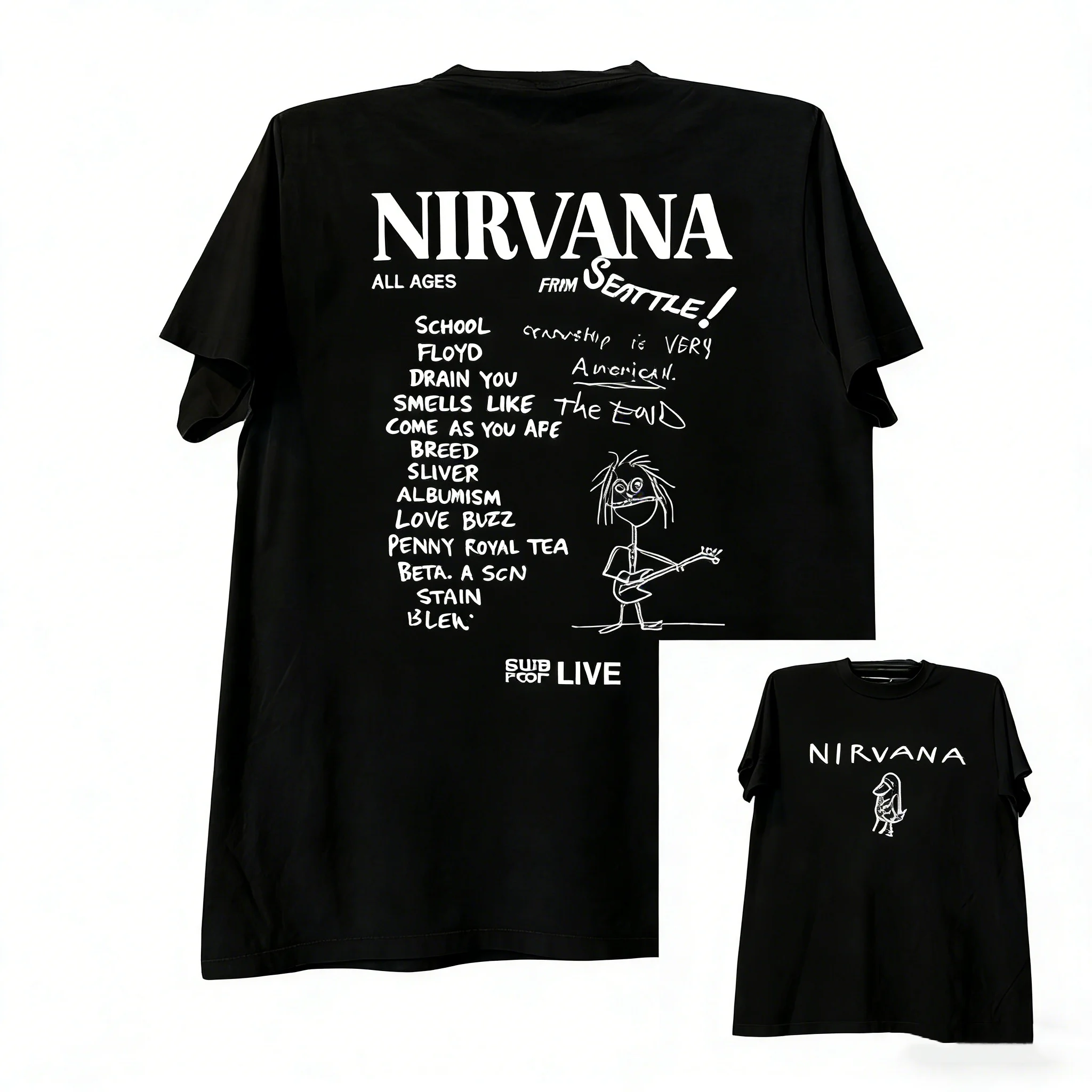 2026 New Summer for Nirvana Band Men's Short Sleeved T-shirt Vintage College Style American Graffiti High Street Short Sleeve