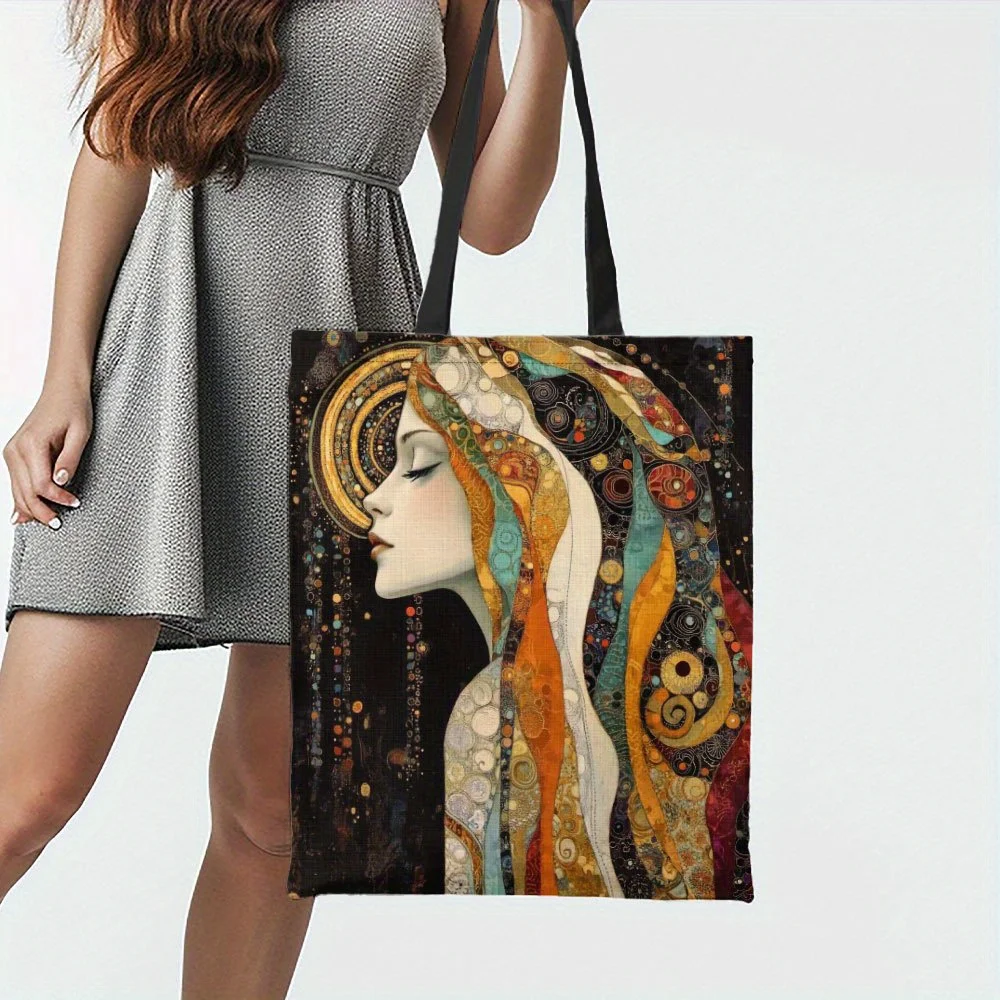 1pc Vintage Our Lady of Guadalupe Grocery Tote Bag - Religious Art Print with Earthy Tones - Durable Polyester Shopping Bag