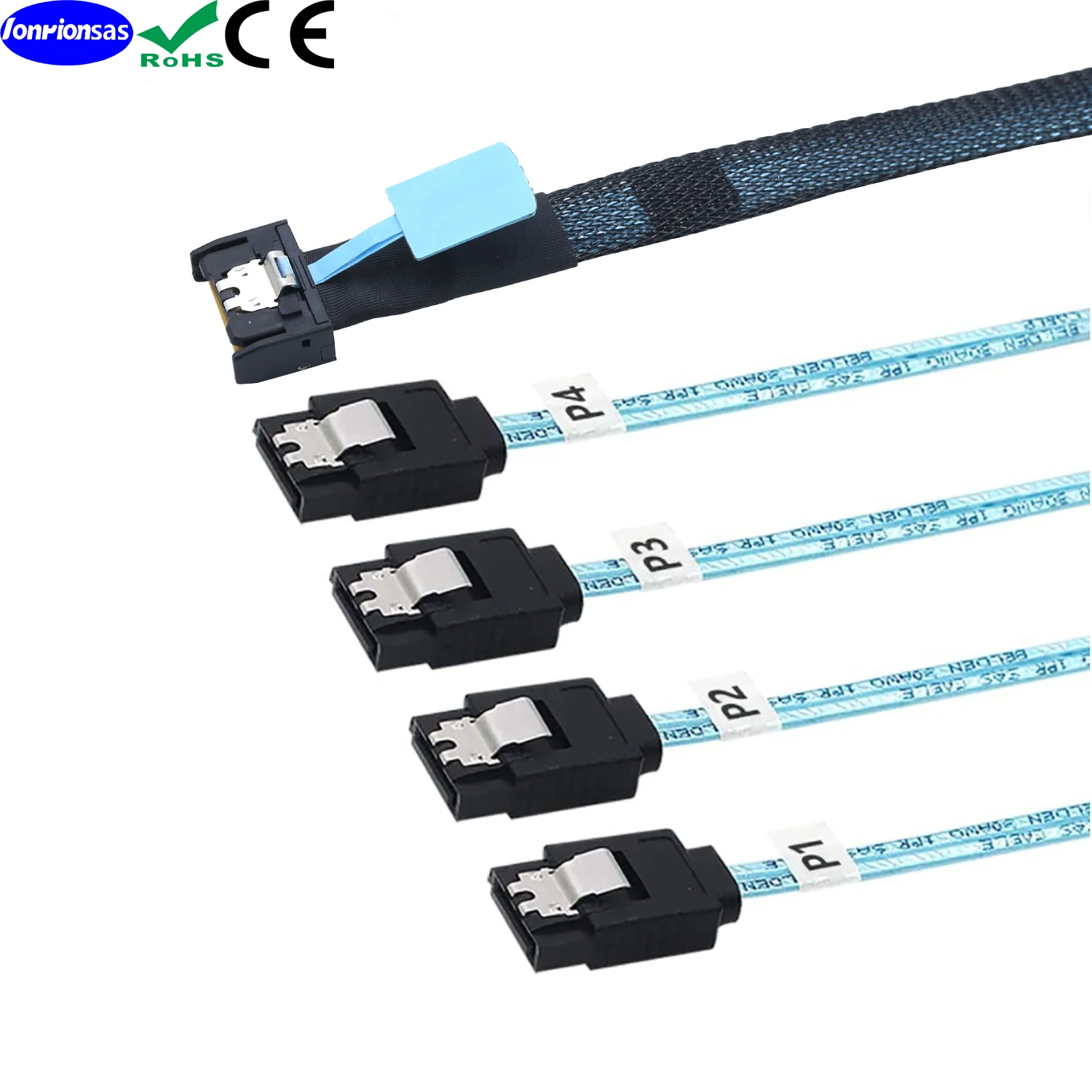 Mini SAS MCIO STR PCI-E 5.0 Slimline SAS 4i 38Pin Male to 4x SATA Female Extender Cable for Storage And Networking