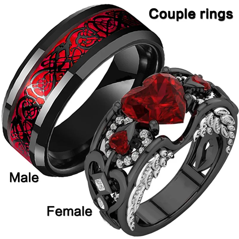 Rhinestone Rings Creative Red Love Heart Zircon Inlaid Couple Figure Ring Jewelry Gift for Engagement Wedding Party Ornament