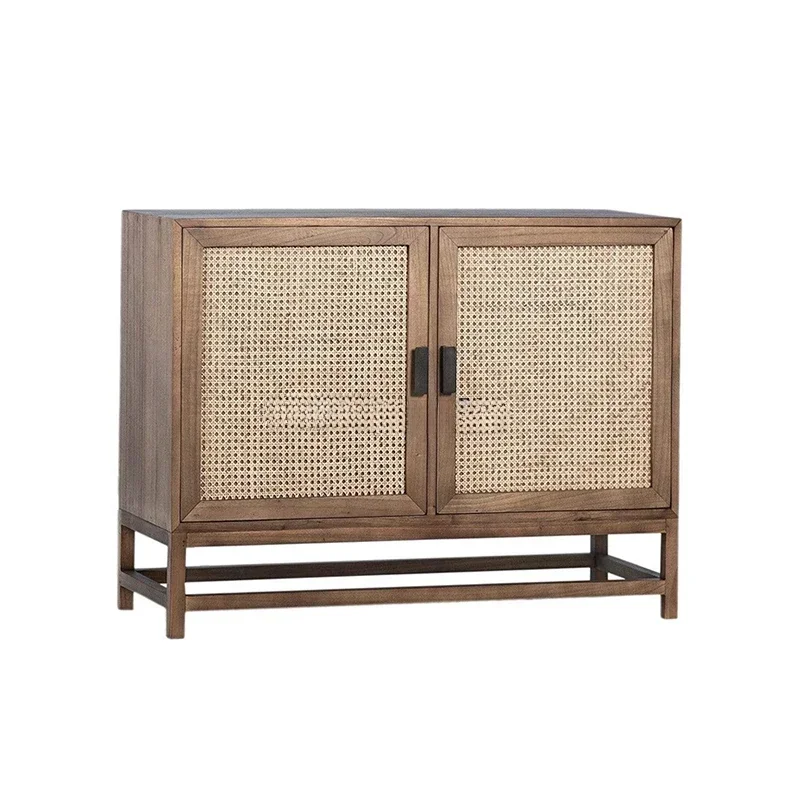 S New Chinese Style Solid Wood Rattan Sideboard Cabinet Simple Home Locker