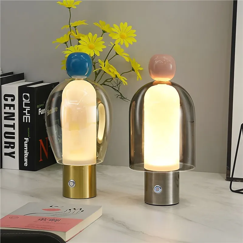 Nordic Glass Table Lamp Rechargeable Bedside Night Light Perfume Bottle Shape 3 Color Dimmable Ambient Light Home Decor