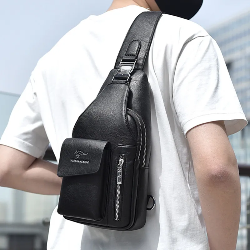 Vintage Soft Leather Men's Chest Bag Multifunction Shoulder Crossbody Bag Sports Satchel Bag Zipper Pack Man Sling Bag
