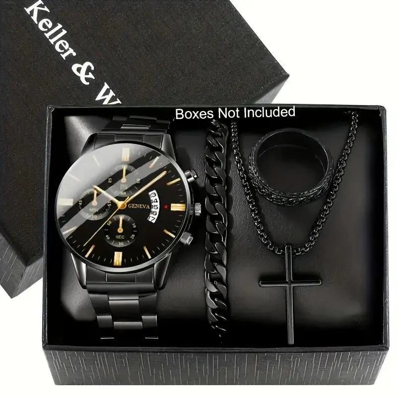 4pc men's fashionable quartz watch and versatile accessory set for daily wear as gifts for friends and family