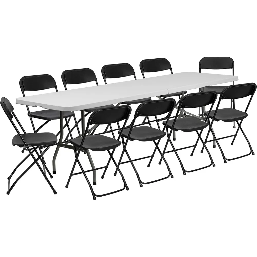 

8' Plastic Bi-Fold Training Table Set with 10 Folding Chairs, 11-Piece Rectangular Folding Training Table and Chairs Set