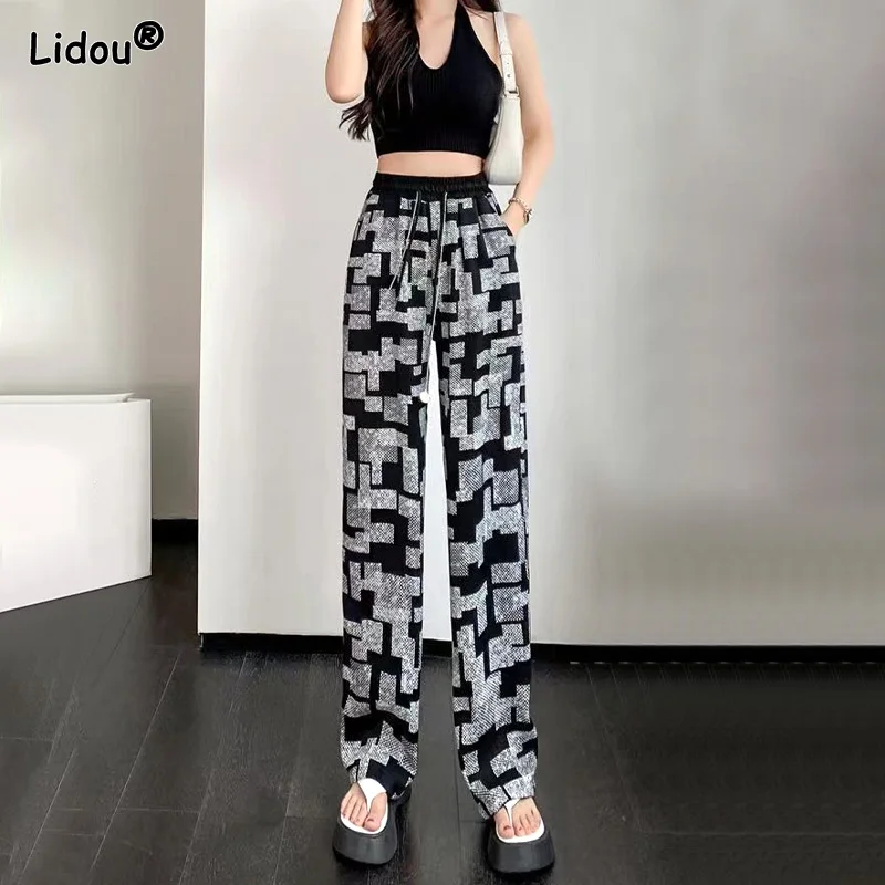 

Women's Clothing 2022 Spring Summer Wide Leg Pants Casual Pockets Lace-up Lattice Graphic Drawstring Printing Simple Comfortable