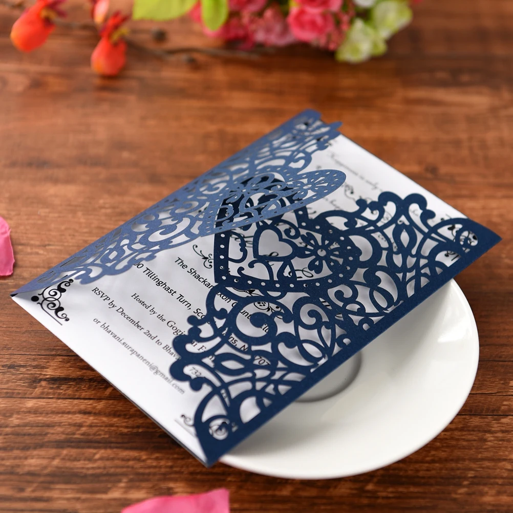 

Romantic Wedding Invitation Cards Set European Style Envelope Sealing Sticker Bridal Baby Shower Birthday Party Event Blue
