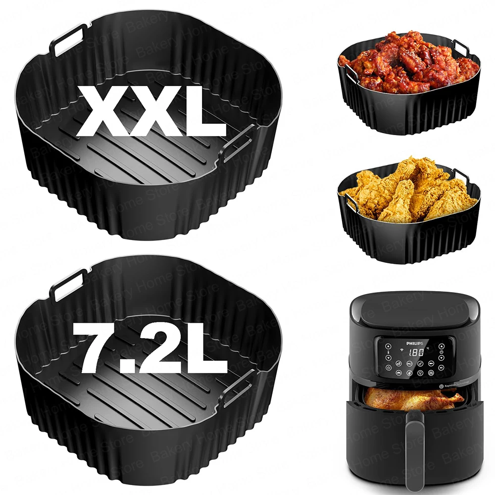 Molde de silicona para freidora de aire Philips Airfryer XXL 7.2L y serie 5000, accesorios antiadherentes para hornear, cesta reutilizable para cocinar