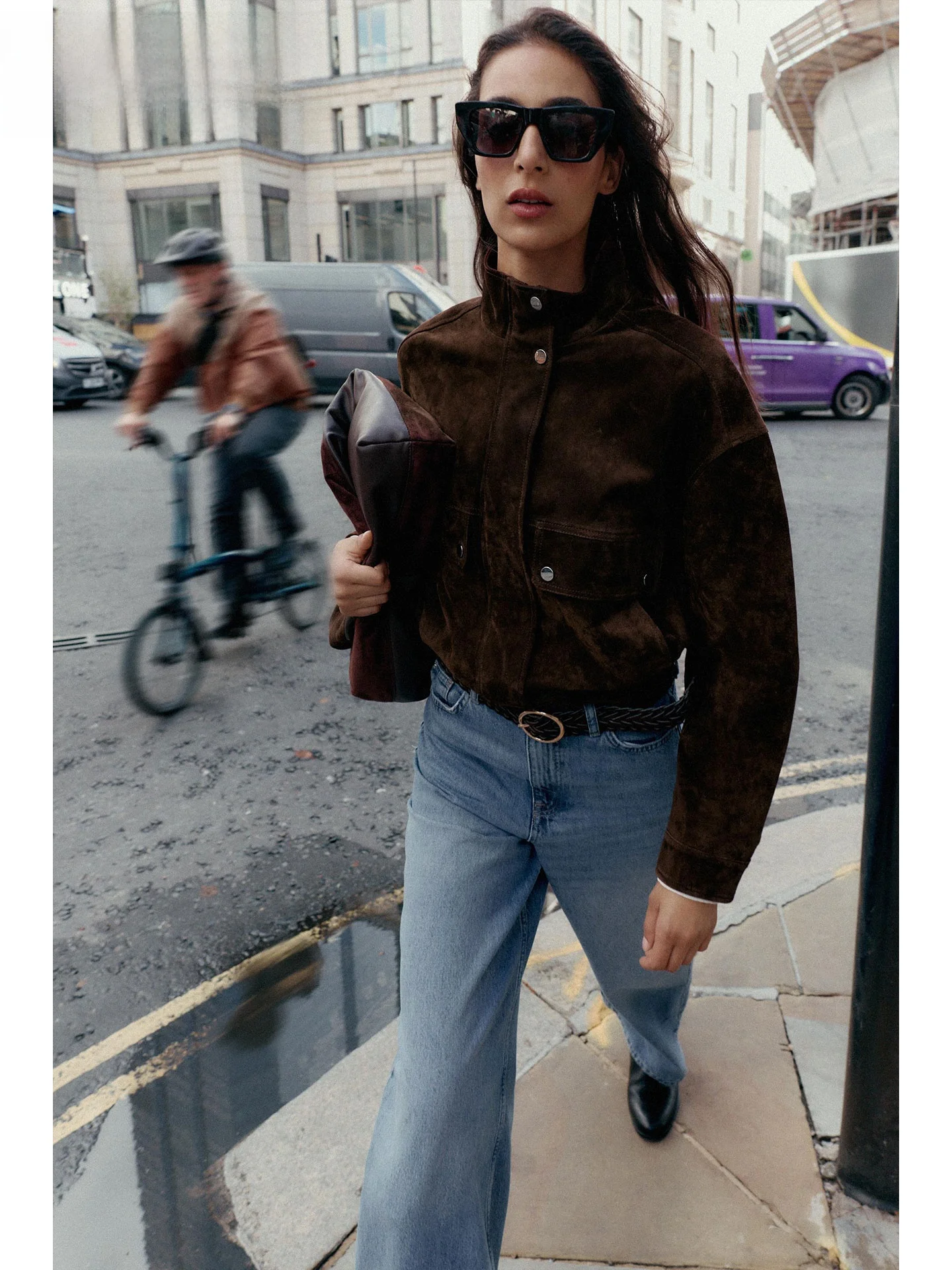 

ZAPRHA American Sle Casual Pilot Jaet Autumn 2025 New Arrival Women's ort Coat with ket Decorated Suede Outerwear