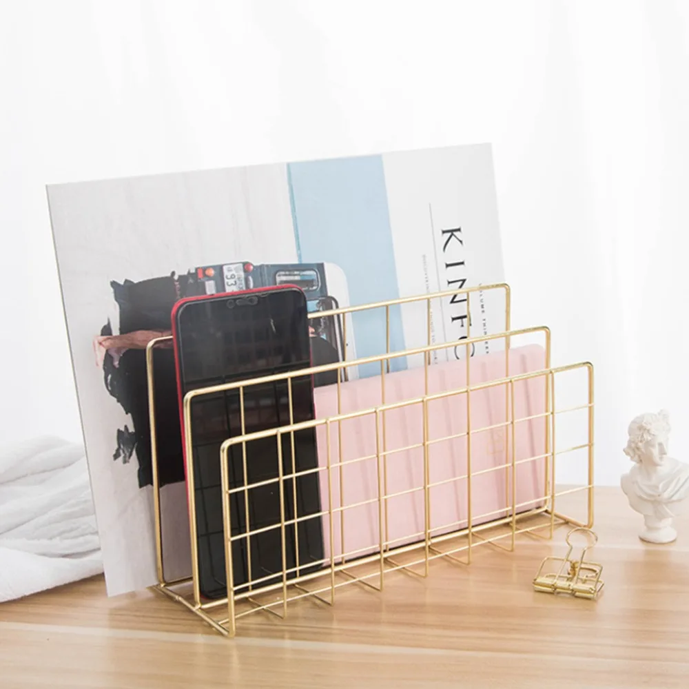 Freestanding Three Grid File Sorter Organizer L Shaped Mail Sorter Holder Makeup Organizer Box For Teachers