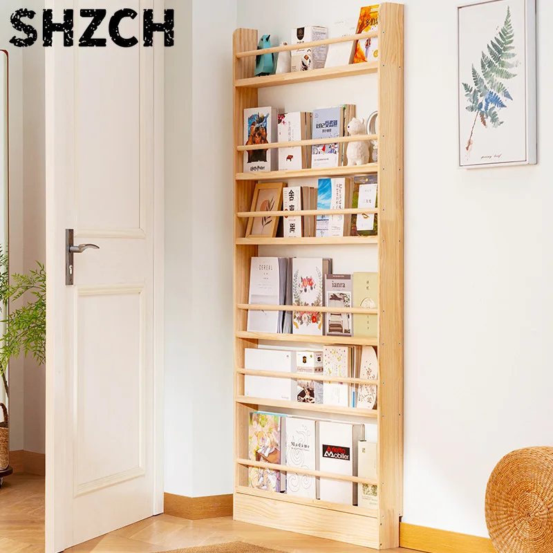 Simple Wooden Bookshelf Kids' Picture Book Storage Shelf Versatile Floor Bookcase Living Room Doorway Multilayer Organizer