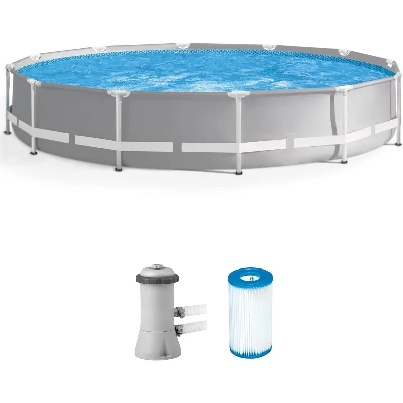 26711EH Prism Frame Premium Above Ground Swimming Pool Set: 12ft x 30in – Includes 530 GPH Cartridge Filter Pump – SuperTo