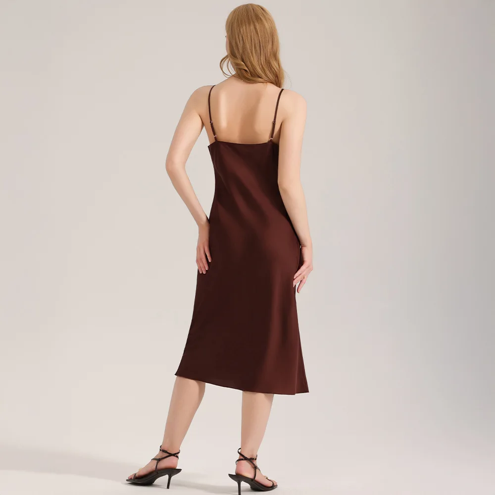 Simple Solid Color Satin Chiffon Sleepwear Casual and Elegant for Women's Slim Fit Suspender Nightgown Bathroom Home Wear Dress