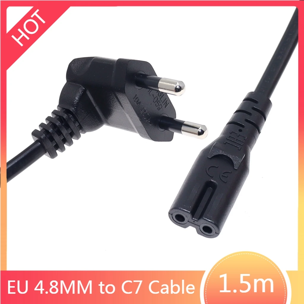 EU Korea 2 Prong 4.8mm/4.0mm Pin 90 Degree Angle to IEC320 C7 Firgure 8 Power Lead Cable for TV LED Samsung Philips Sony AC Cord