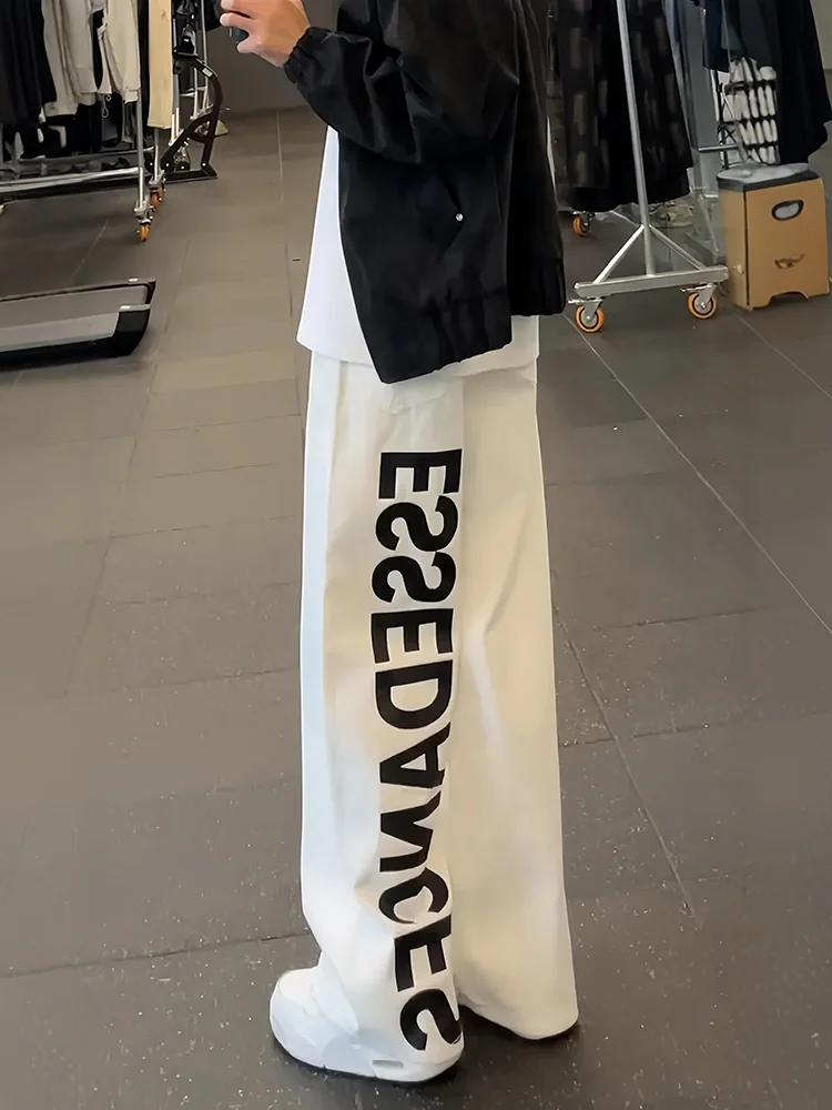 

American Sle Letter White Denim Jeans Men's Design Sensation High Street Straight Leg Clean Fit Wide Leg Micro Flare Pants