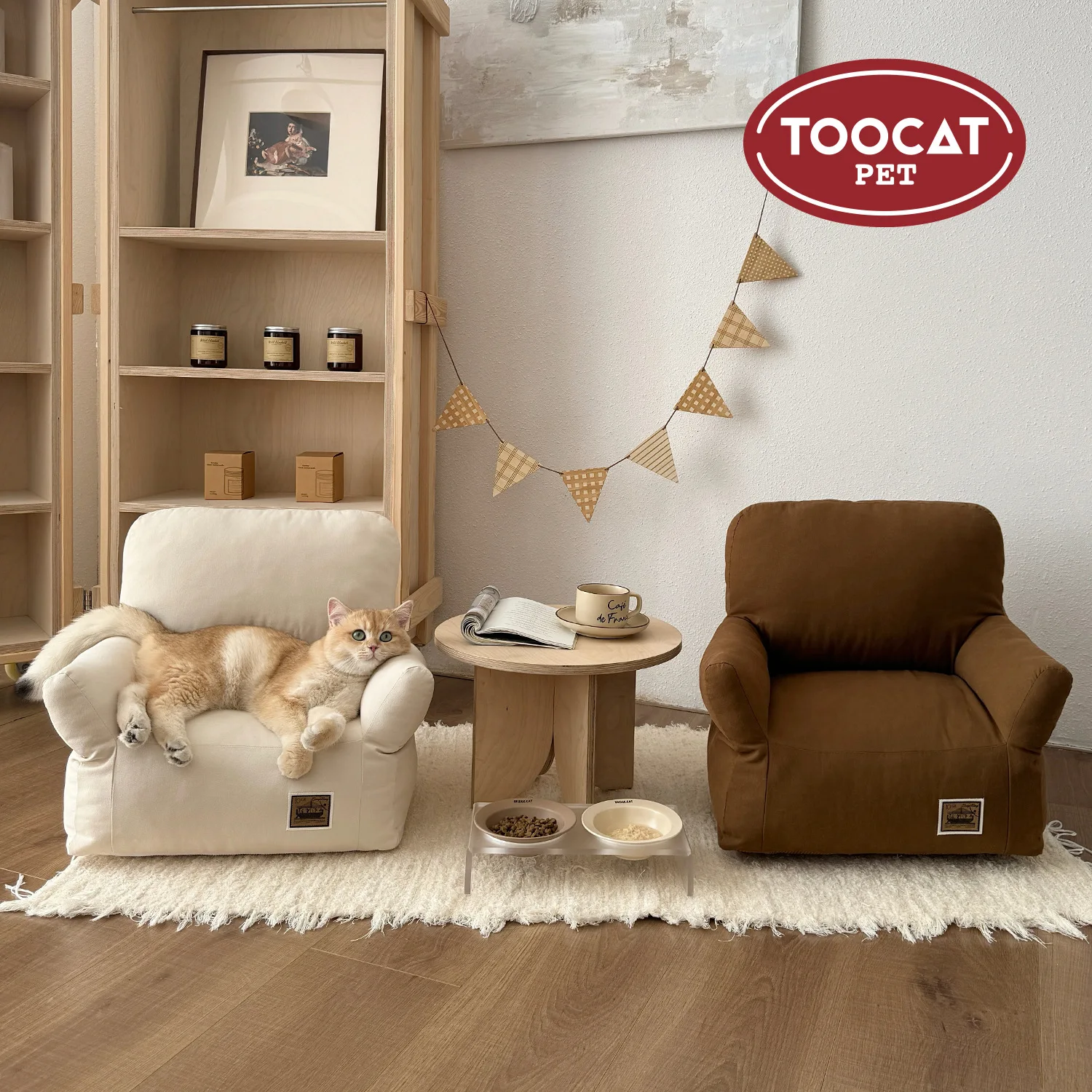 Adequado fortoocat coreano ins pet pequeno sofá outono e inverno ninho de gato doghouse areia removível e lavável cama legal para animais de estimação